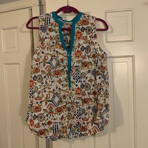 Sleeveless Mock Neck Deep V Button Down Blouse